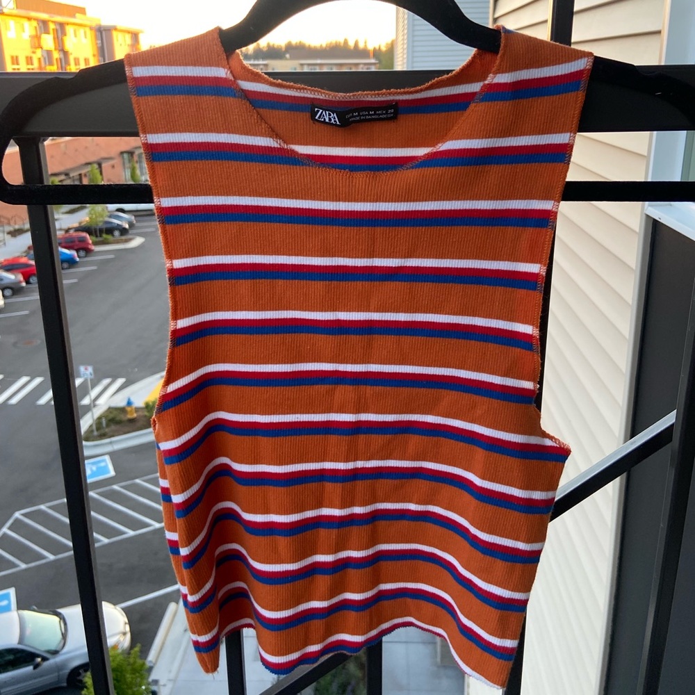 Zara Long Cropped Striped Tank